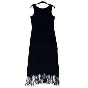 Vintage Harlow Size 14 Petite Black Fringe  80s/90s Sleeveless V-Neck